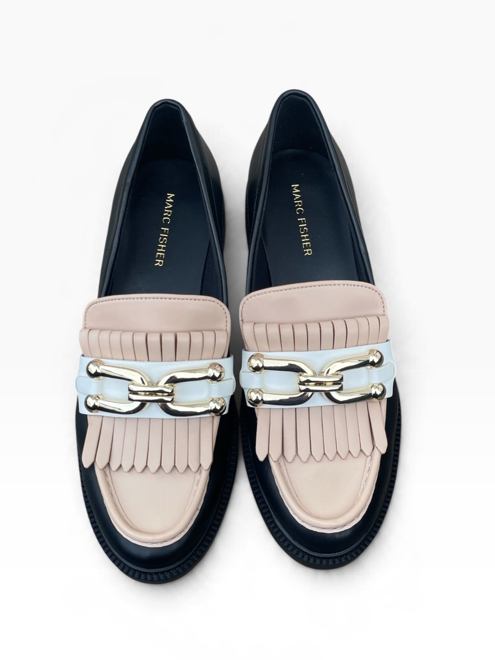 Marc Fisher Calisto Loafers, Black/Tan, Size 8, NWOT